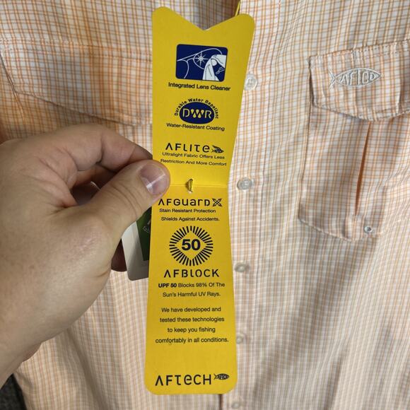 Aftco Mens Orange Plaid Button Up Shirt Size Small UPF 50 Short Sleeve New - Picture 4 of 9